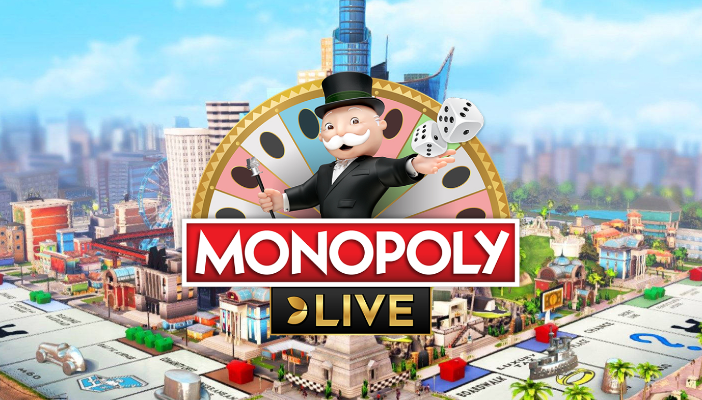 Monopoly Live -pelin kuva, jossa näkyy klassisen Monopolyn pelilauta ja reaaliaikainen pelitapahtuma.