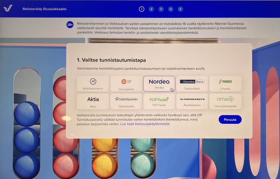 Veikkaus kirjautuminen ilman rekisteröintiä, valittavana pankkitunnistautuminen eri pankeilla kuten Nordea, OP ja Danske Bank.